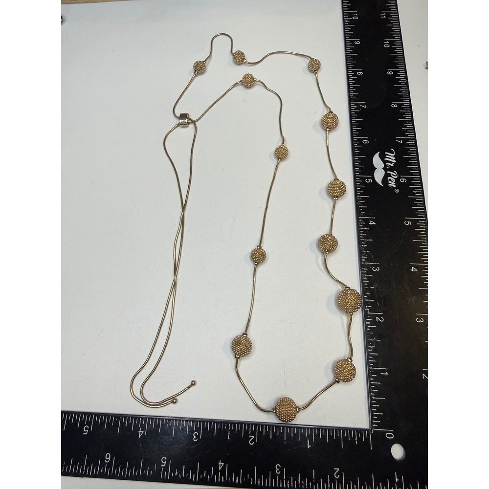 Anne Klein Gold Tone Adjustable Bolo Necklace Stippled Bead Snake Chain Lariat